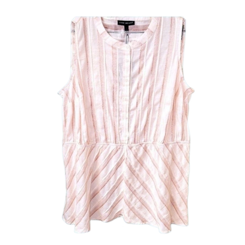  LANEBRYANT Plus Size Women's Sleeveless Striped Shimmery Pink Tank Top